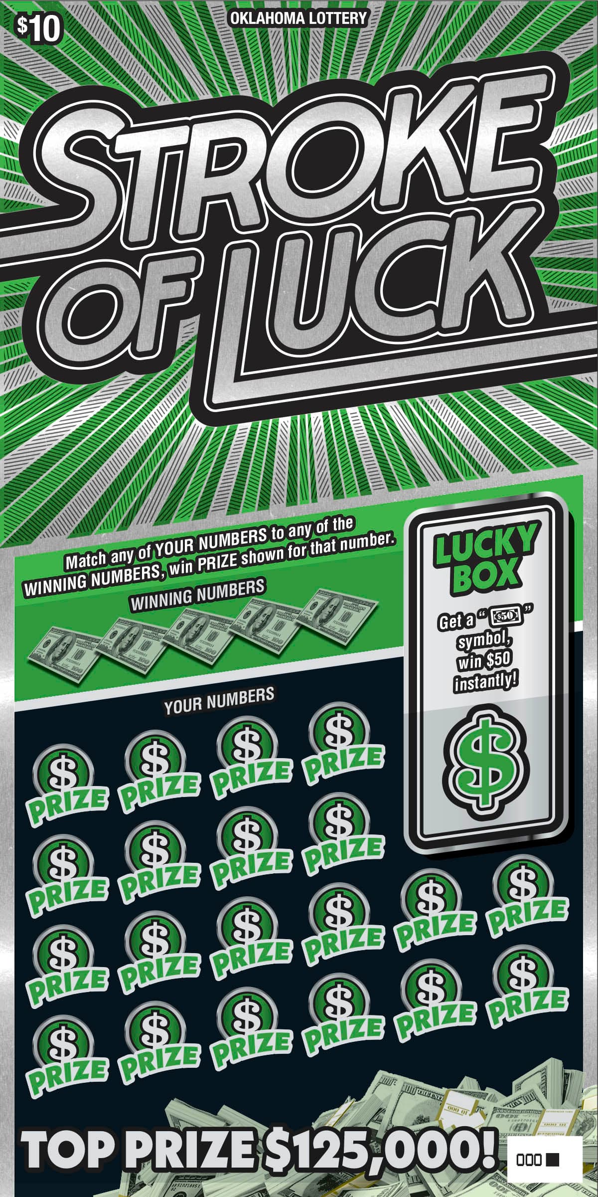 Stroke of Luck Oklahoma Lottery scratch-off ticket art