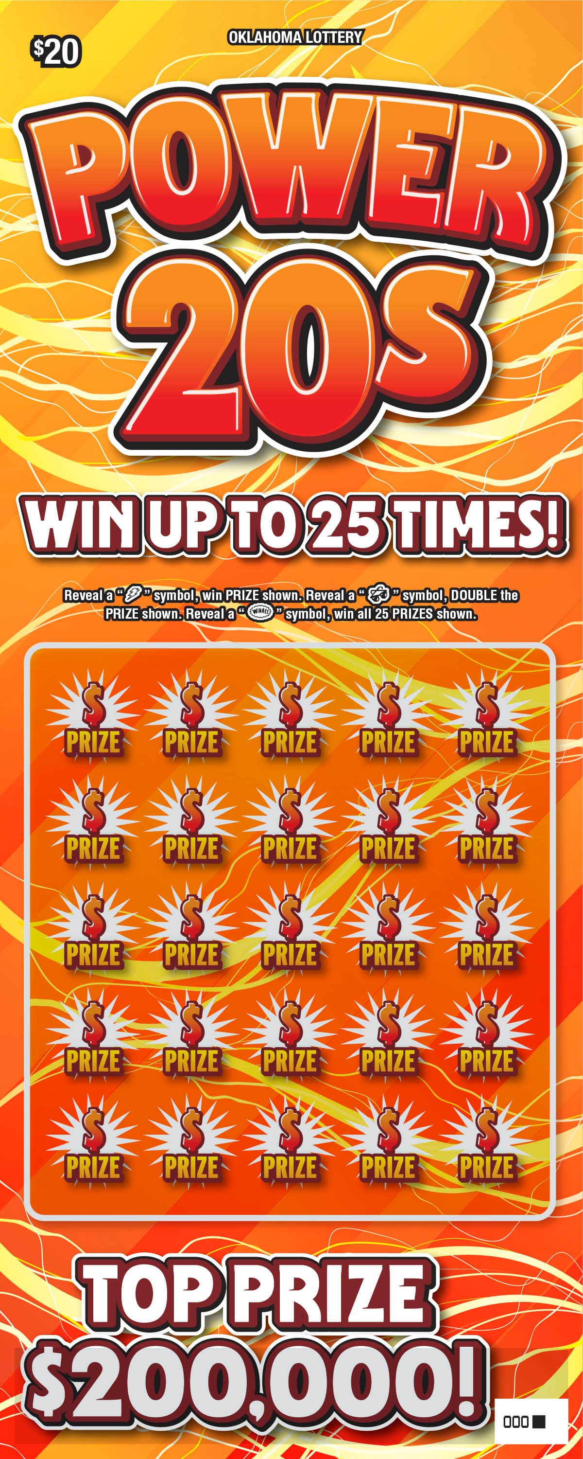 Power 20s Oklahoma Lottery scratch-off ticket