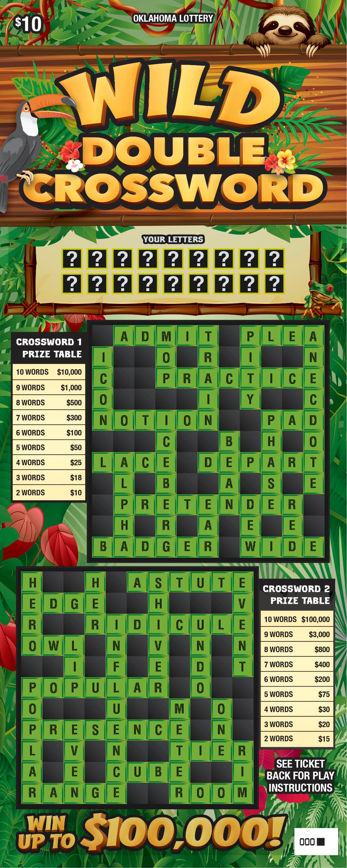 Wild Double Crossword Oklahoma Lottery scratch-off ticket art