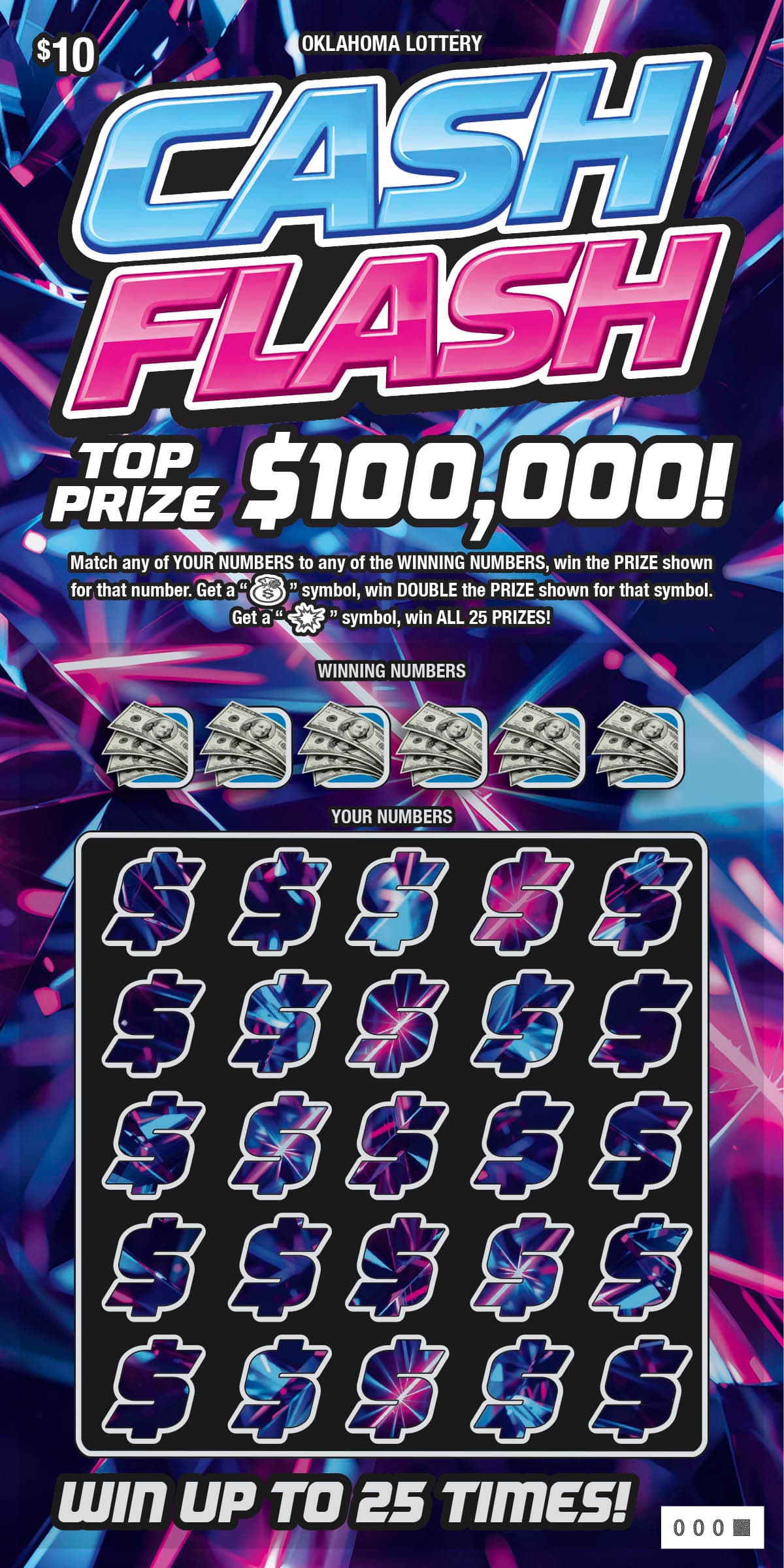Cash Flash Oklahoma Lottery scratch-off ticket art