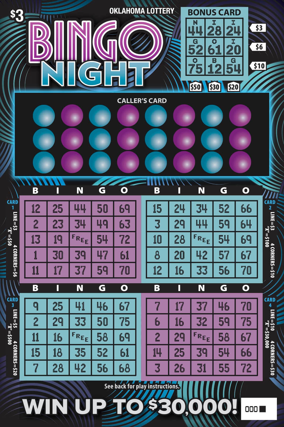 Bingo Night Oklahoma Lottery scratch-off ticket art