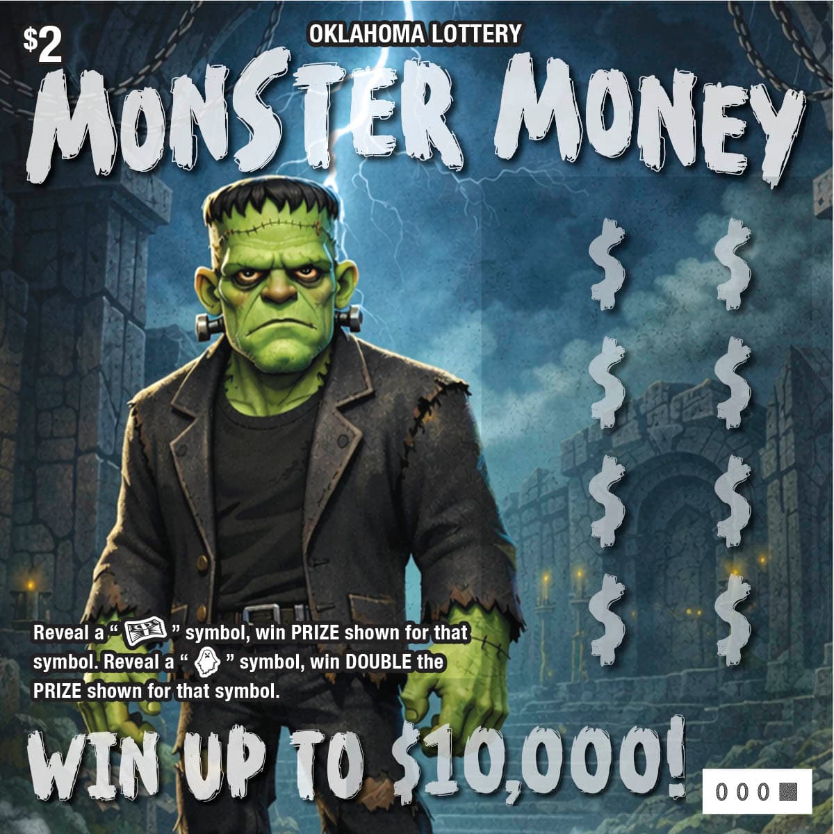 Monster Money Oklahoma Lottery scratch-off ticket art