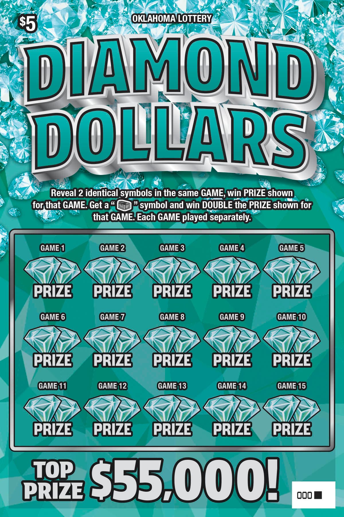 Diamond Dollars Oklahoma Lottery scratch-off ticket art