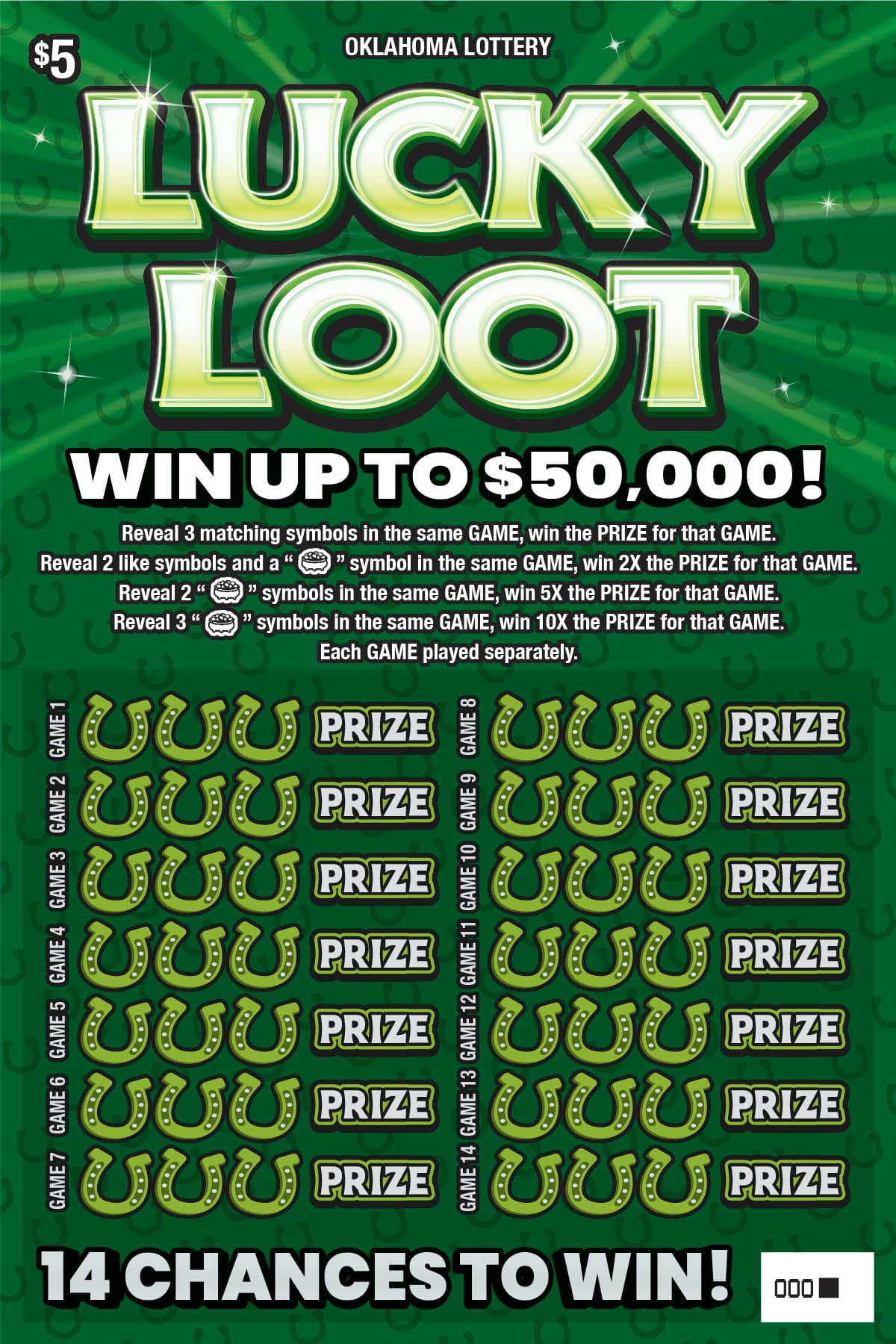 Lucky Loot Oklahoma Lottery scratch-off ticket