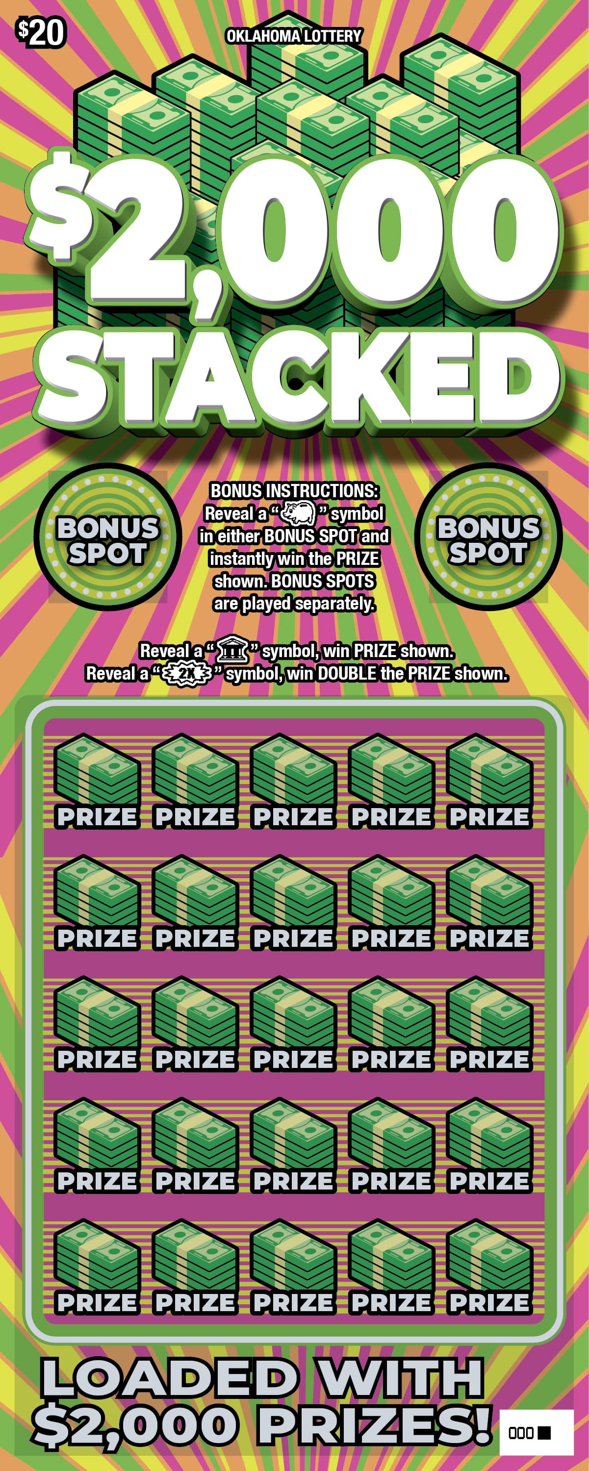 $2,000 Stacked Oklahoma Lottery scratch-off ticket