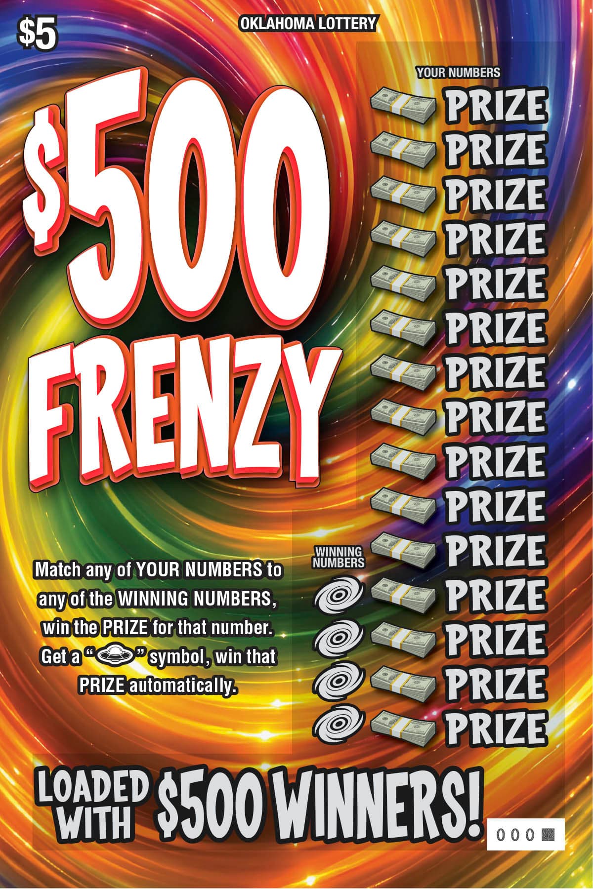 $500 Frenzy Oklahoma Lottery scratch-off ticket