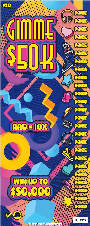 GIMME $50K West Virginia Lottery scratch-off ticket art