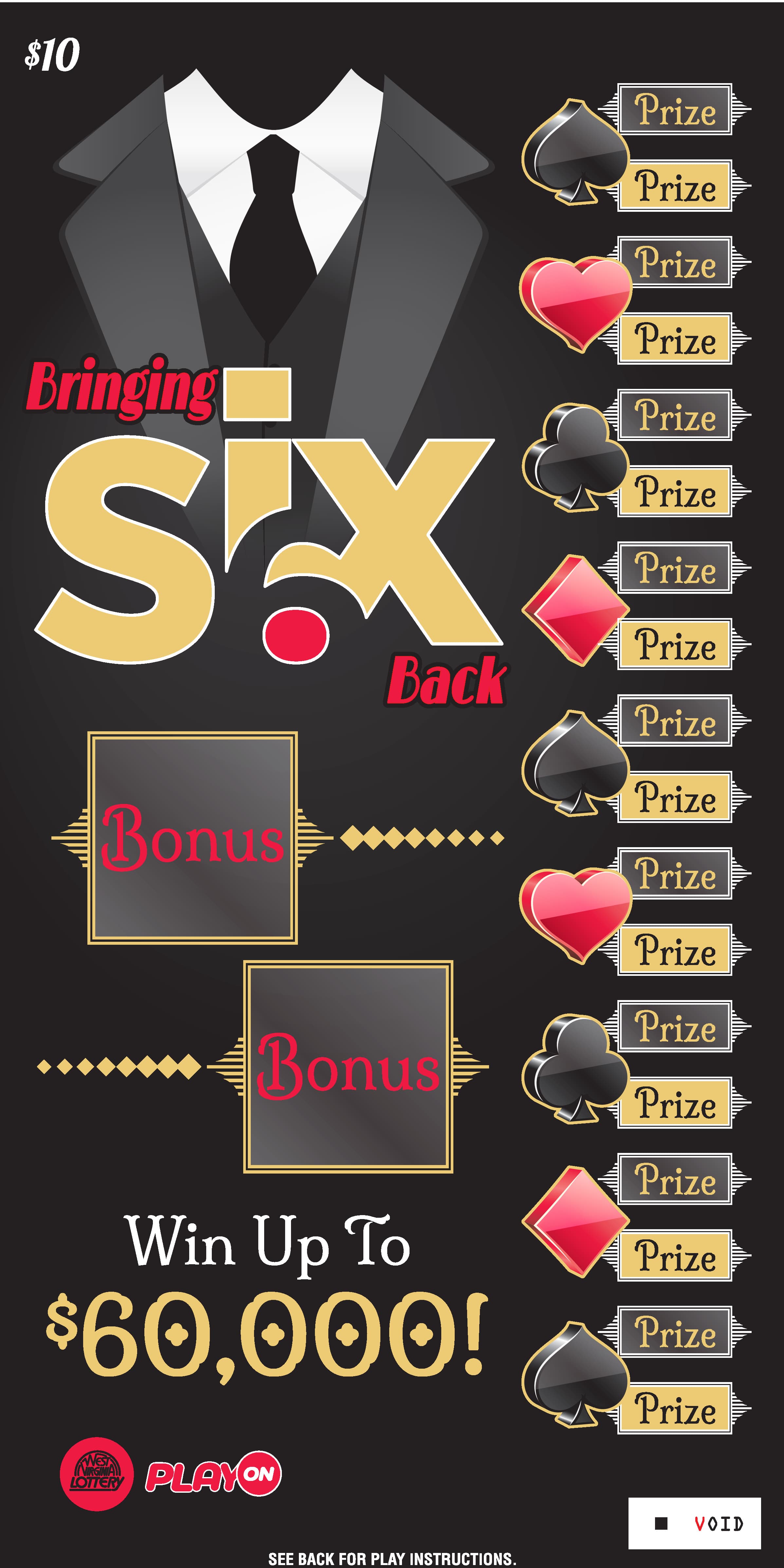 BRINGING SIX BACK West Virginia Lottery scratch-off ticket art