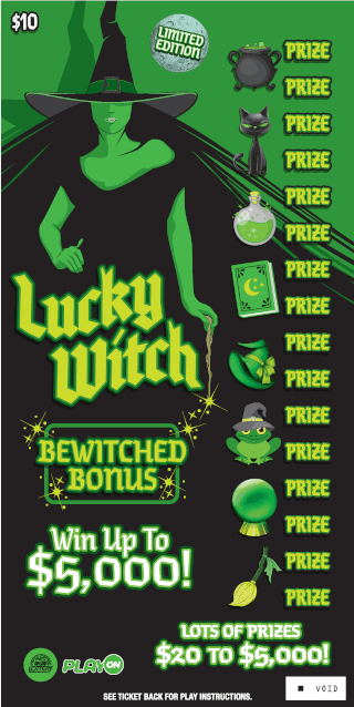 LUCKY WITCH-LUCKY ELF West Virginia Lottery scratch-off ticket art
