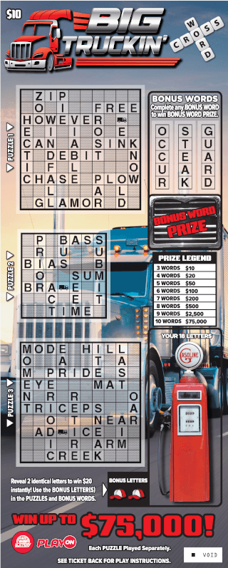 KICKIN AX - BIG TRUCKIN CW West Virginia Lottery scratch-off ticket