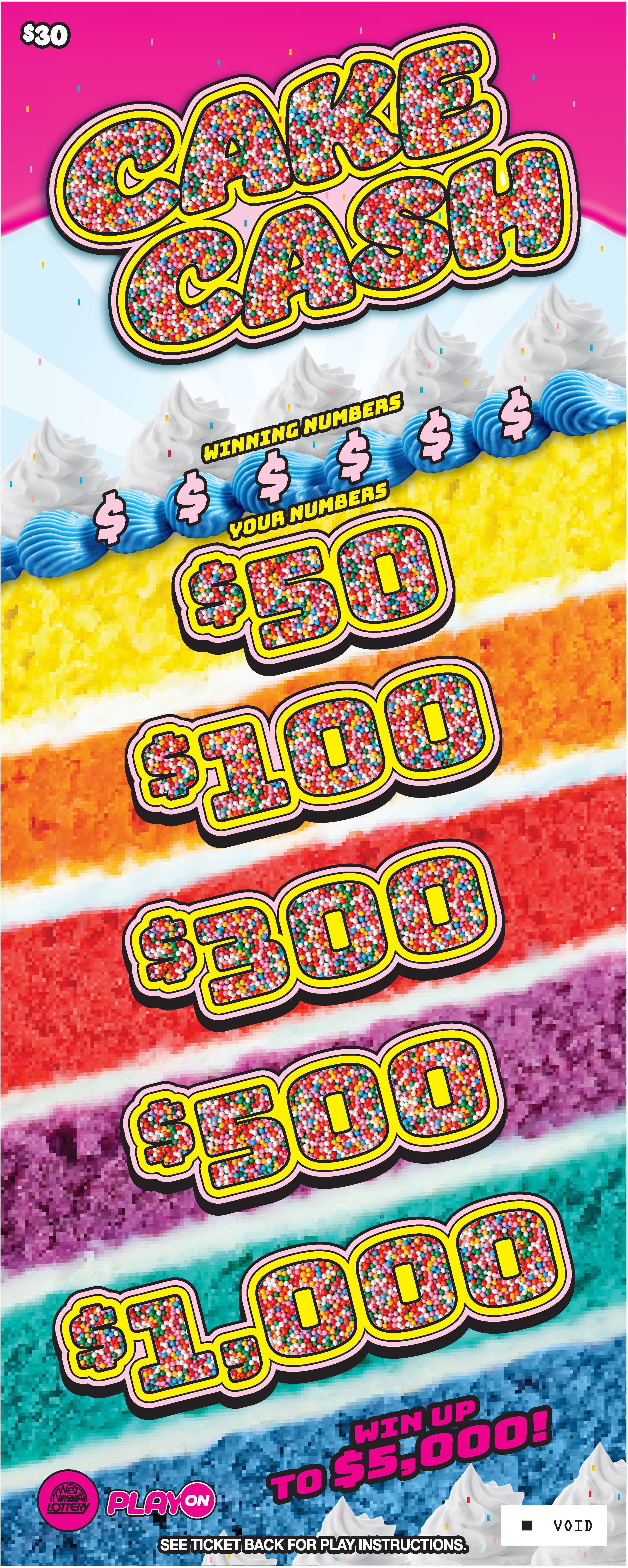 POWER-CAKE-VIBES-SPIN West Virginia Lottery scratch-off ticket