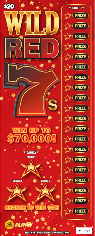 WILD RED 7S West Virginia Lottery scratch-off ticket