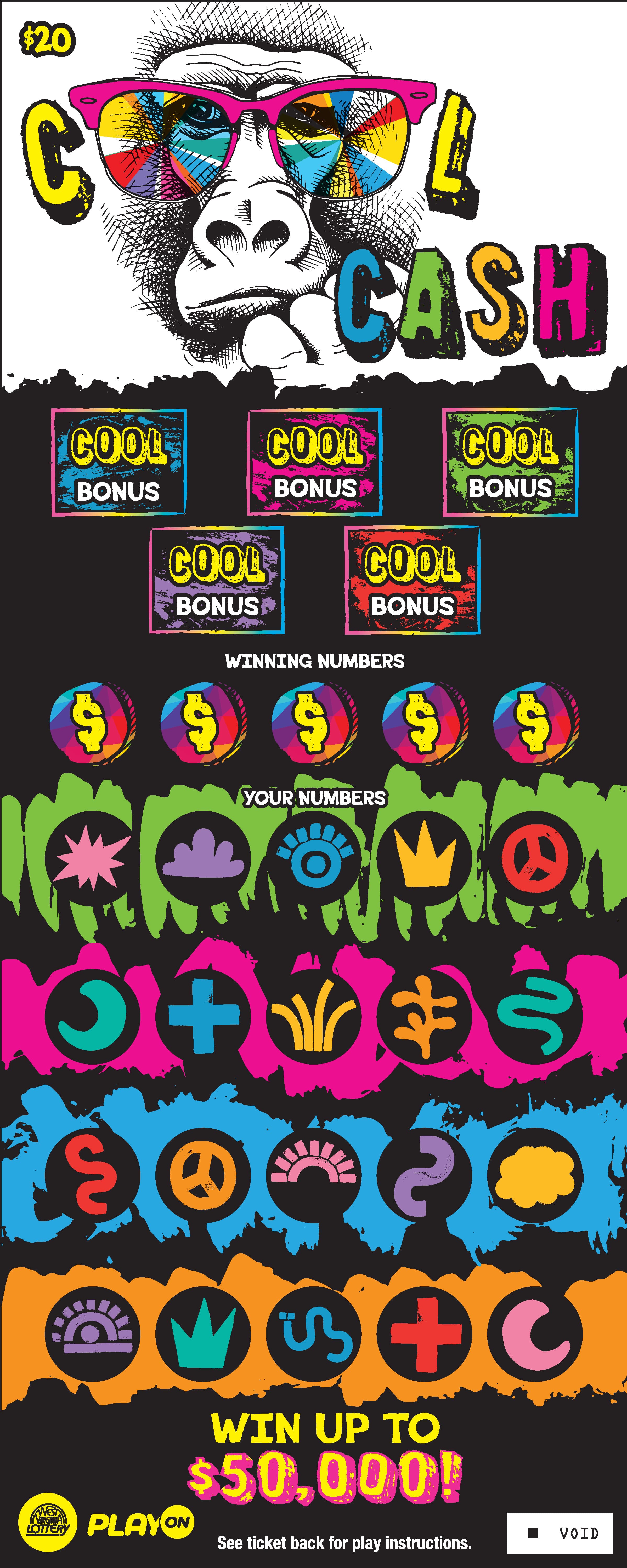 COOL CASH- WINNING ERA West Virginia Lottery scratch-off ticket art
