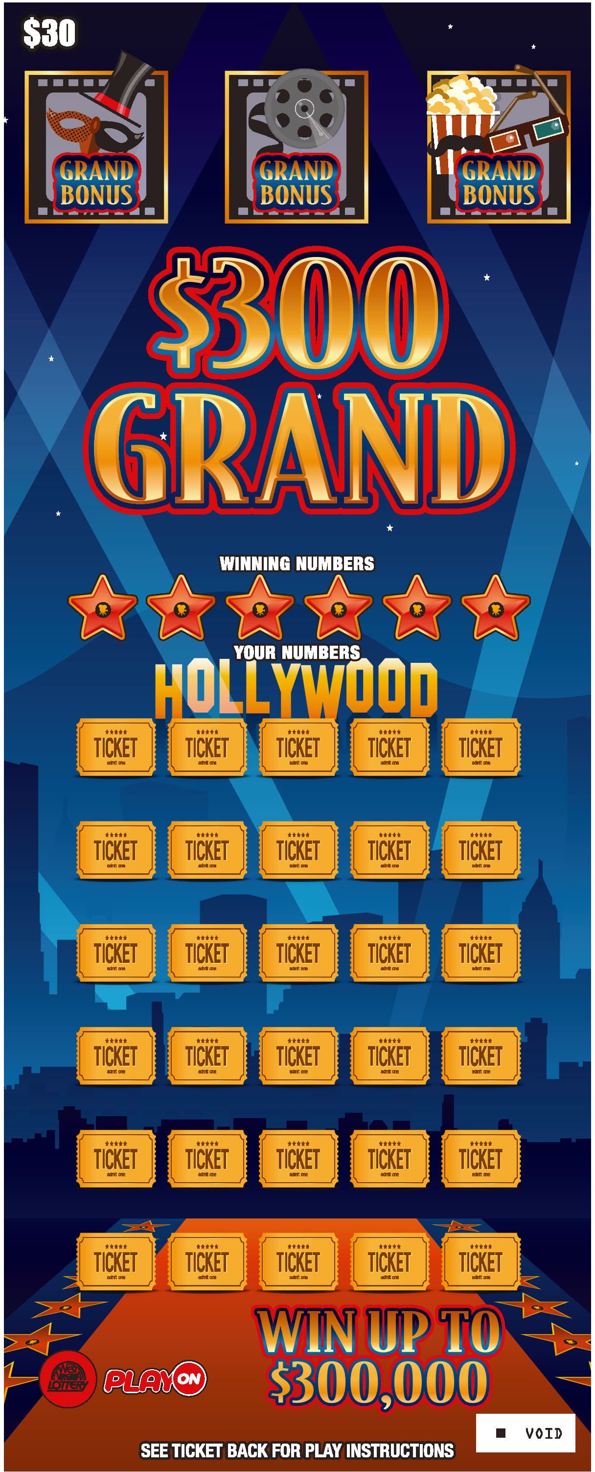 $300 GRAND West Virginia Lottery scratch-off ticket art