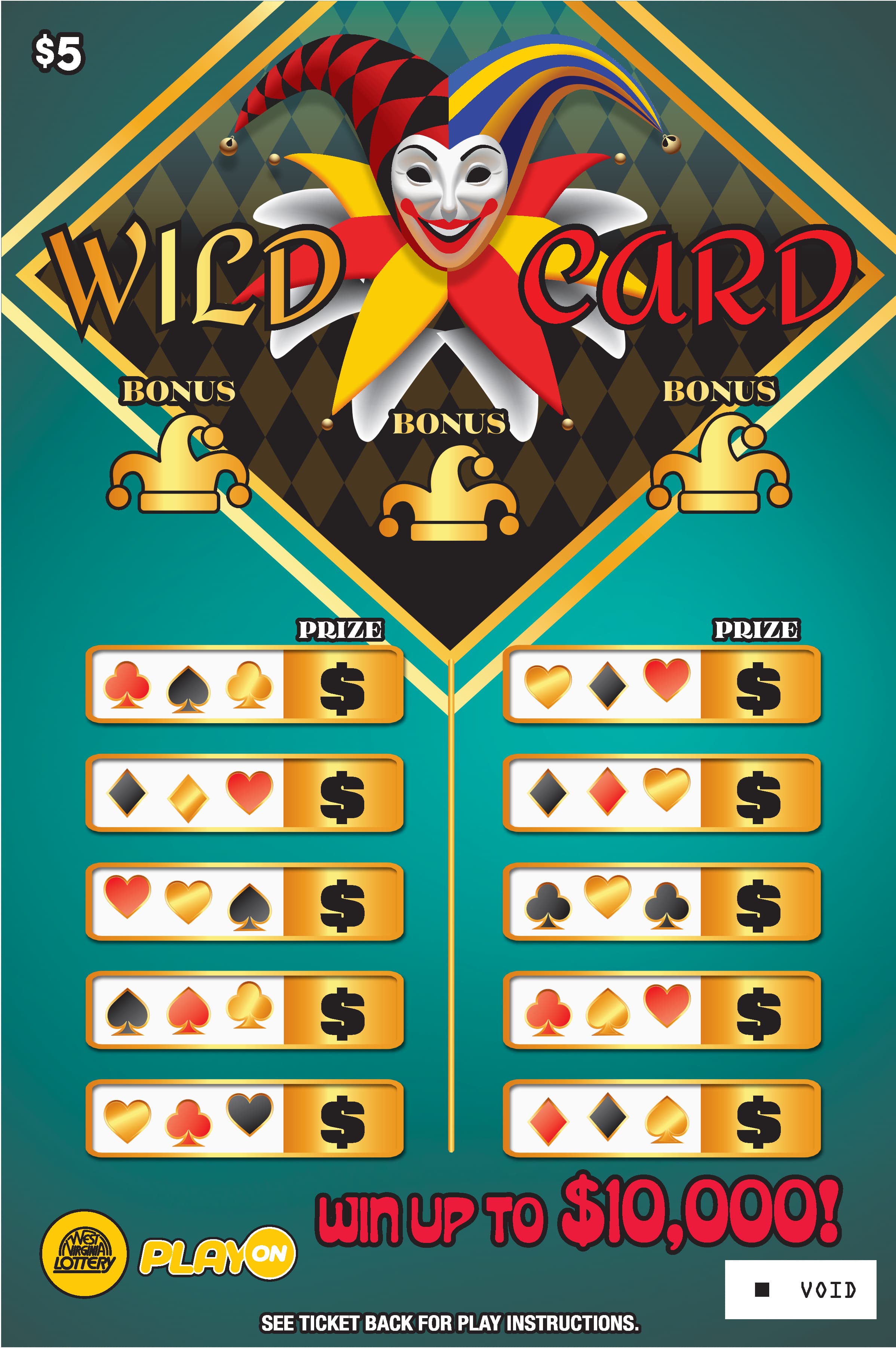BLACKJACK - WILD CARD West Virginia Lottery scratch-off ticket art