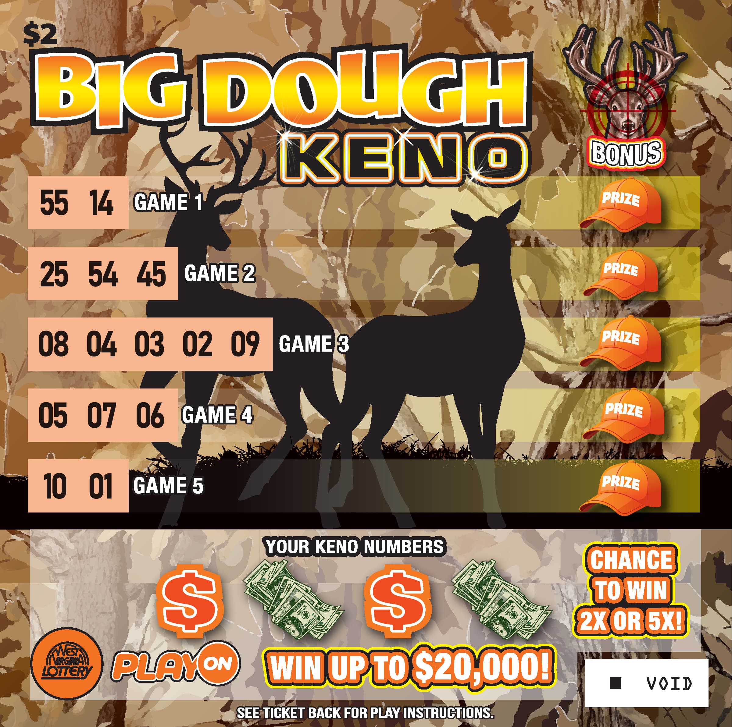 DOUGH-BEE-DILL-KING KENO West Virginia Lottery scratch-off ticket art