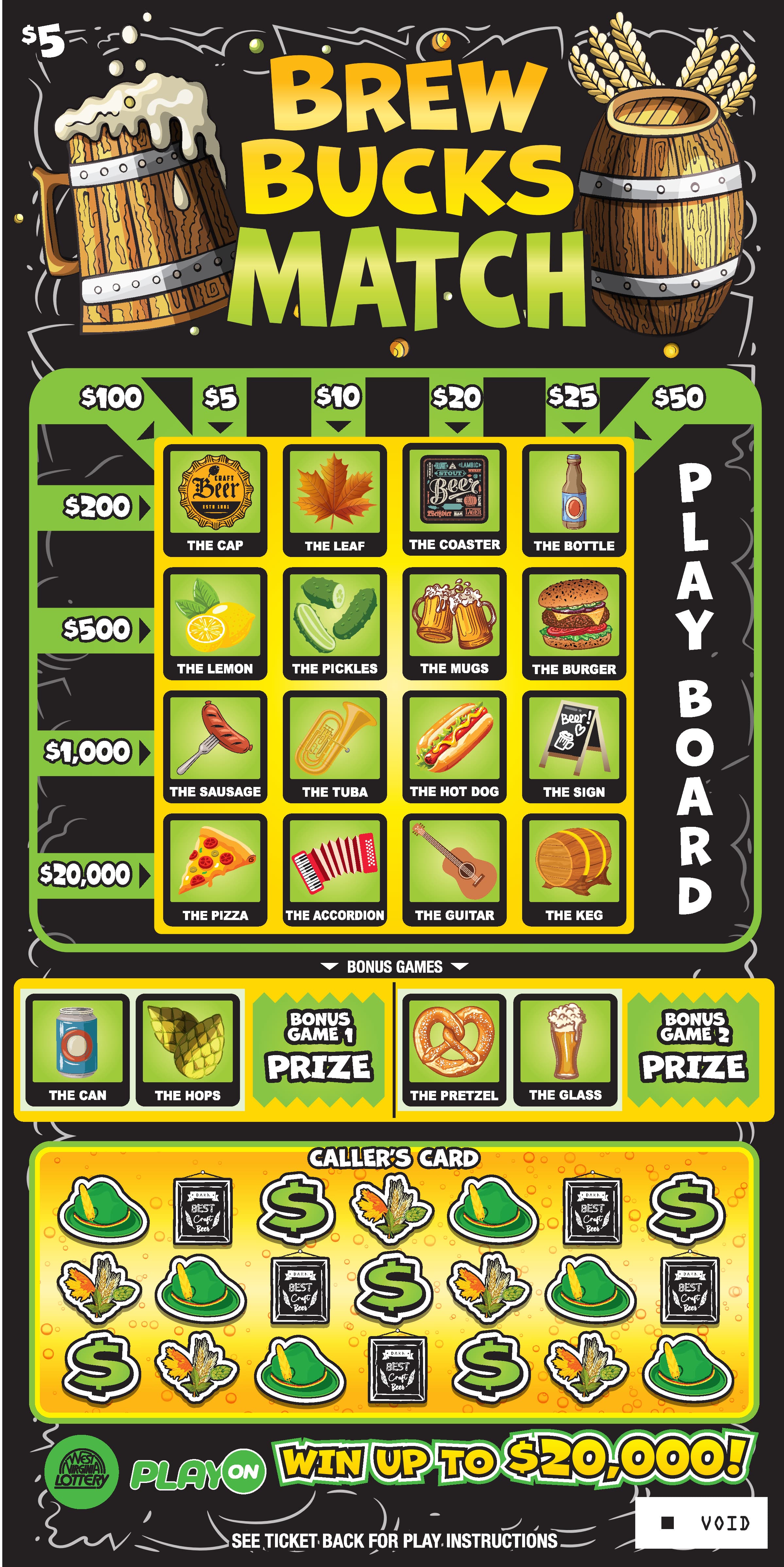 TACO - BREW MATCH West Virginia Lottery scratch-off ticket art