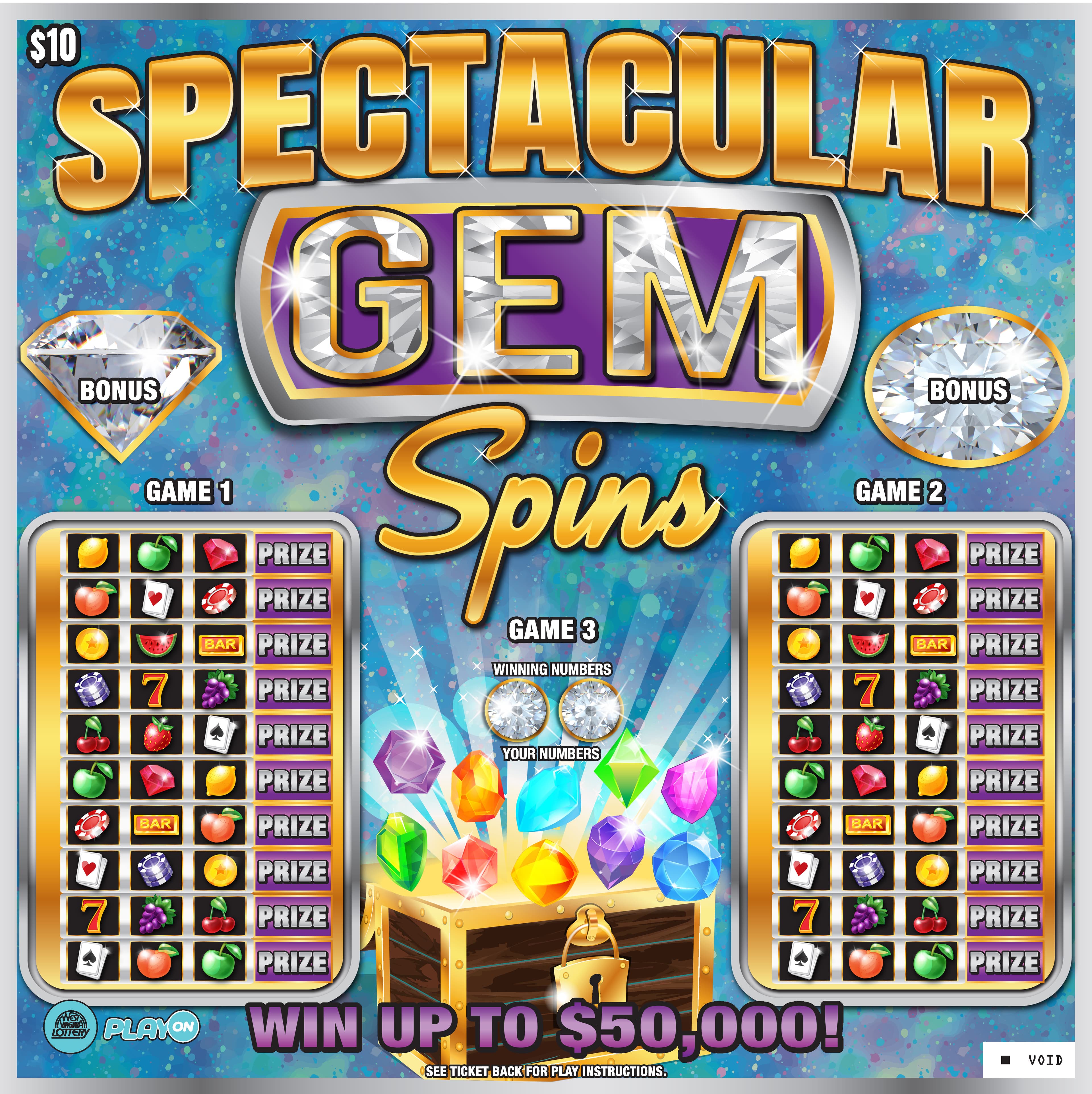 CHERRIES-GEMS-GREEN-ELECTRIC ST West Virginia Lottery scratch-off ticket art