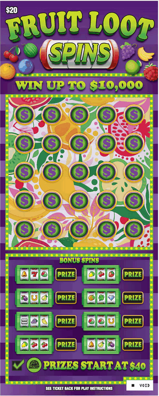 FRUIT LOOT SPINS - FABULOUS FORTUNE West Virginia Lottery scratch-off ticket