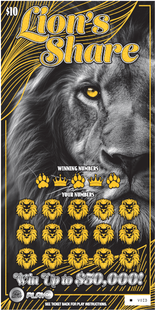 LION'S SHARE West Virginia Lottery scratch-off ticket art