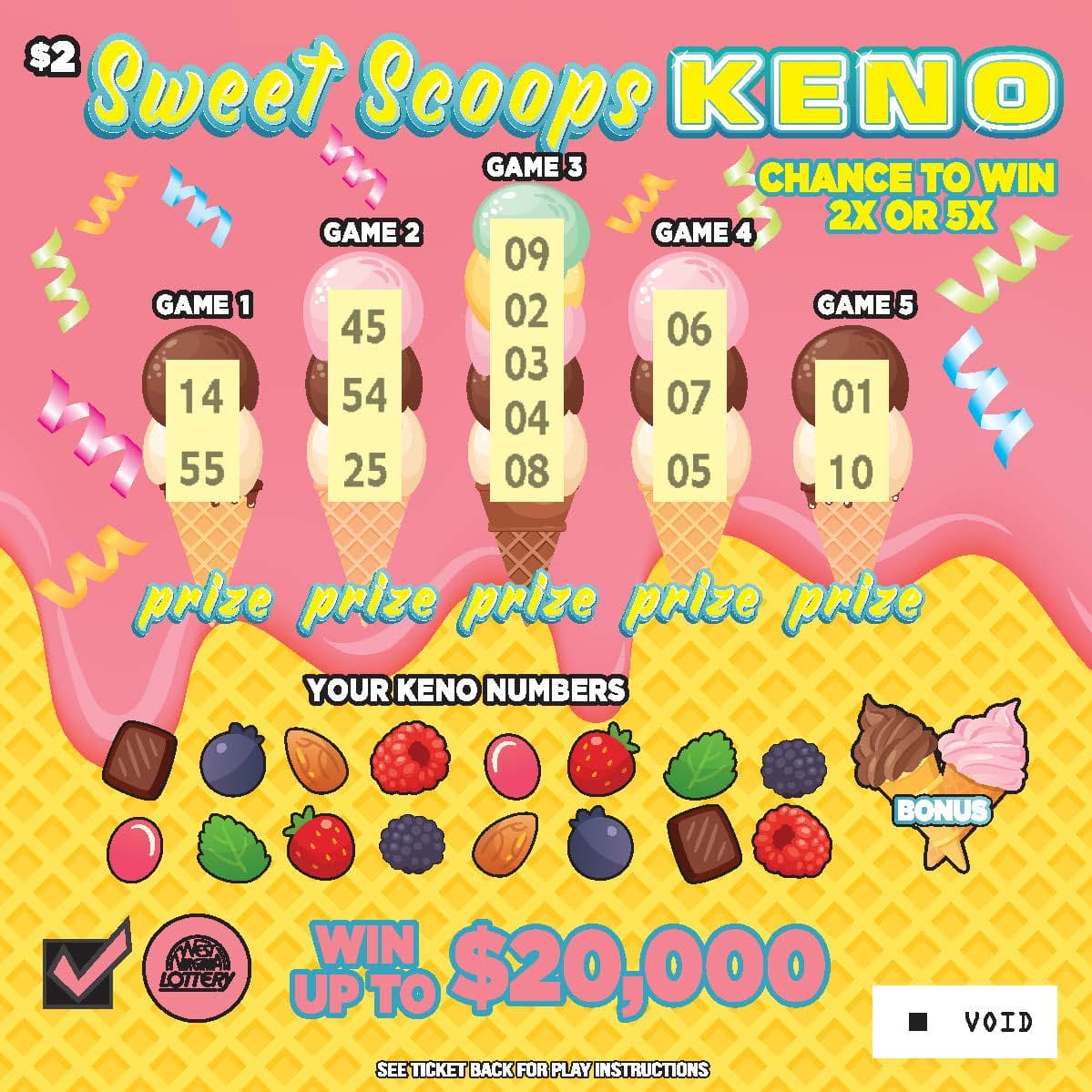 KENO - Truck-Scoops-Green-Primo West Virginia Lottery scratch-off ticket art