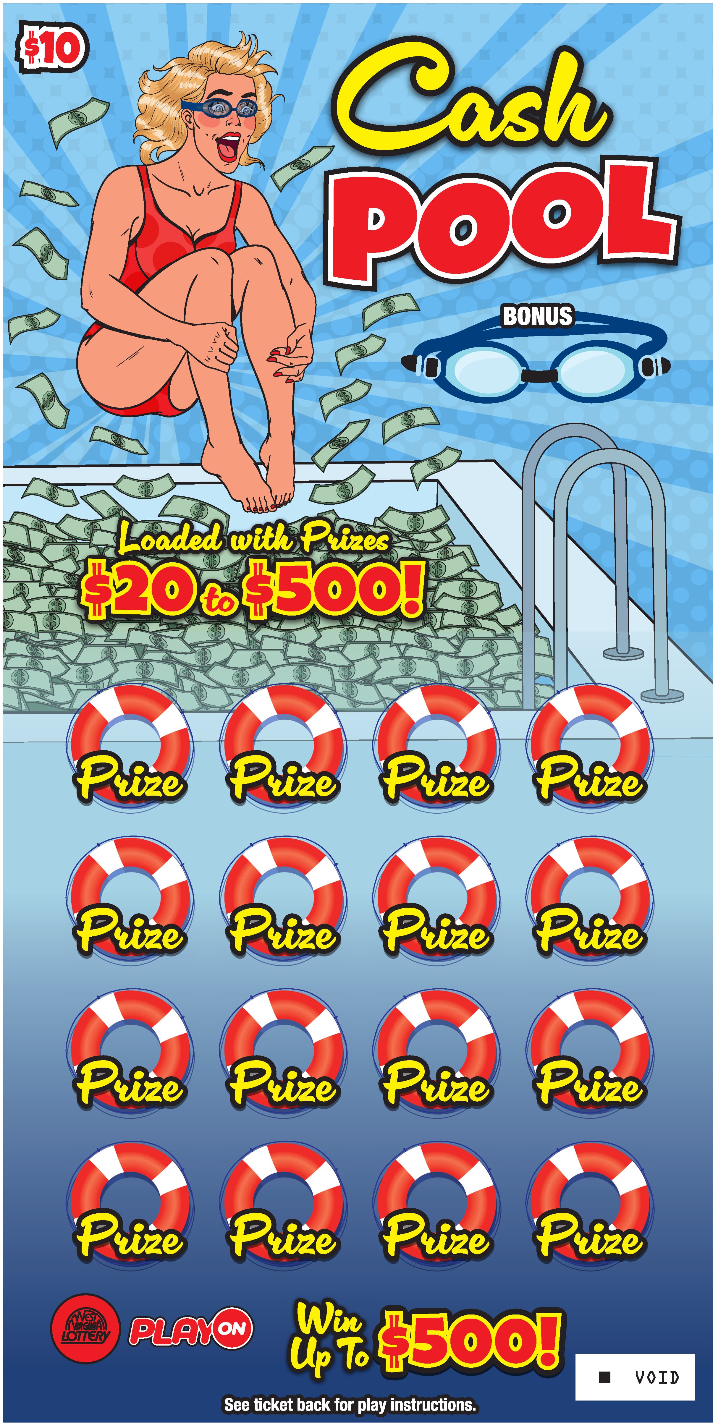 DOGGIE-POOL-CAT-CASH West Virginia Lottery scratch-off ticket