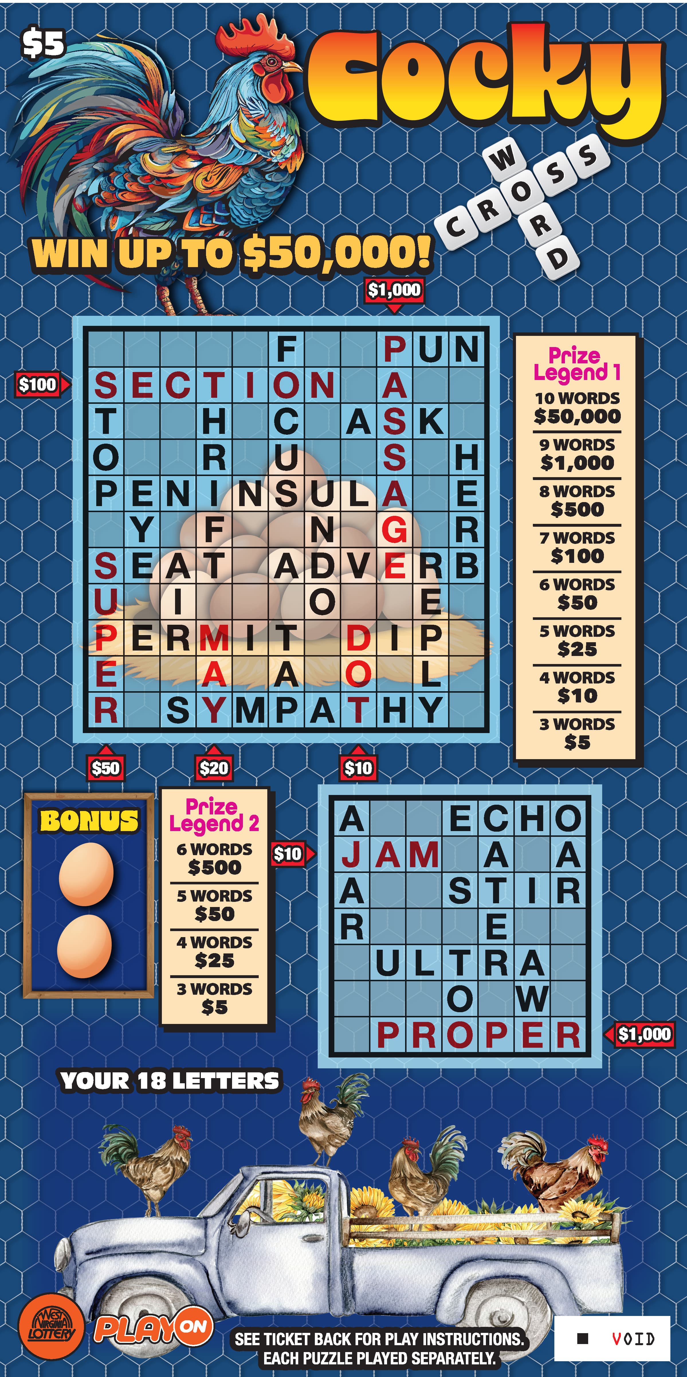 COCKY-ENCOUNTERS CROSSWORD West Virginia Lottery scratch-off ticket art