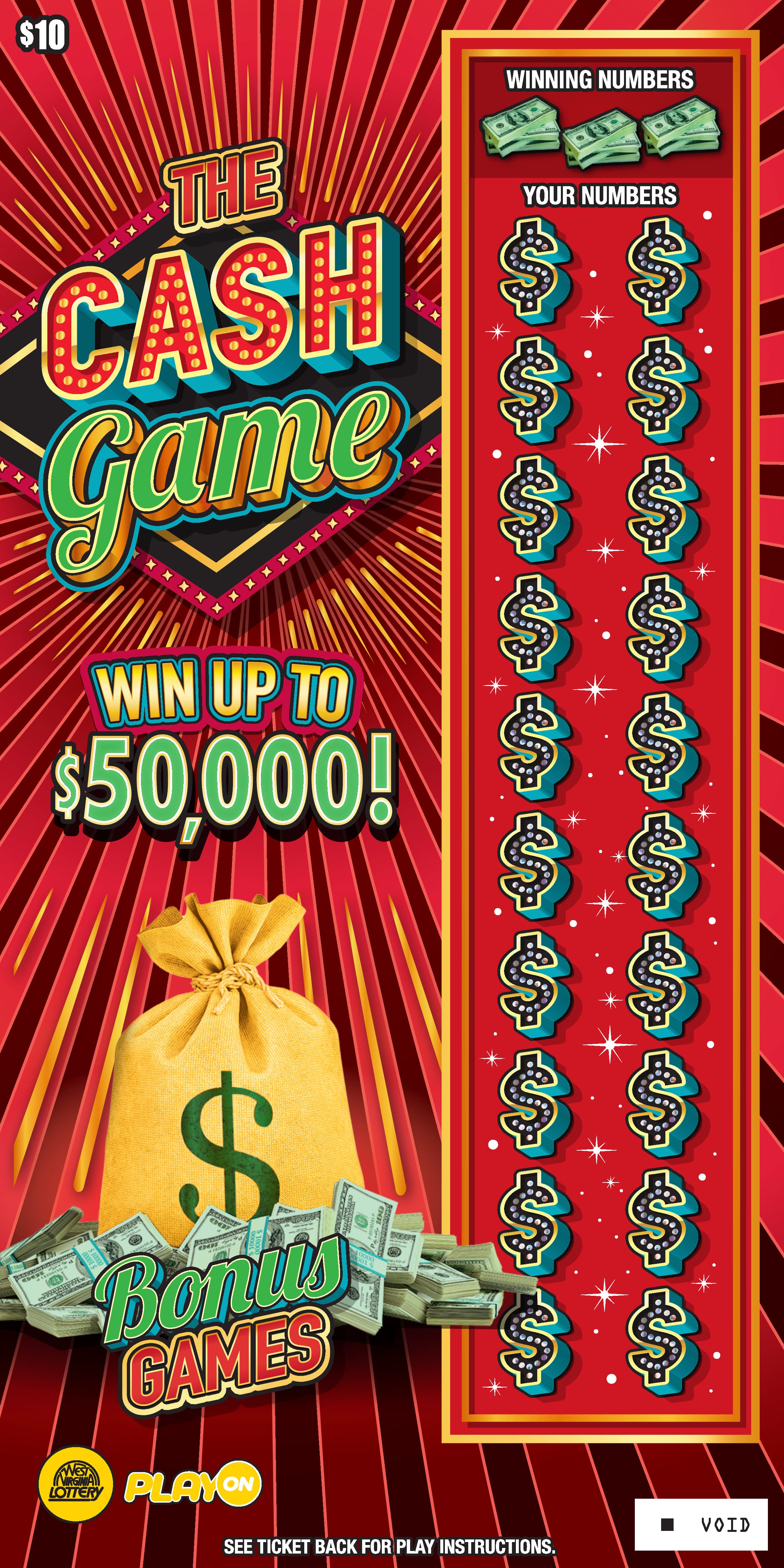 THE CASH GAME - GO BIG MONEY West Virginia Lottery scratch-off ticket art