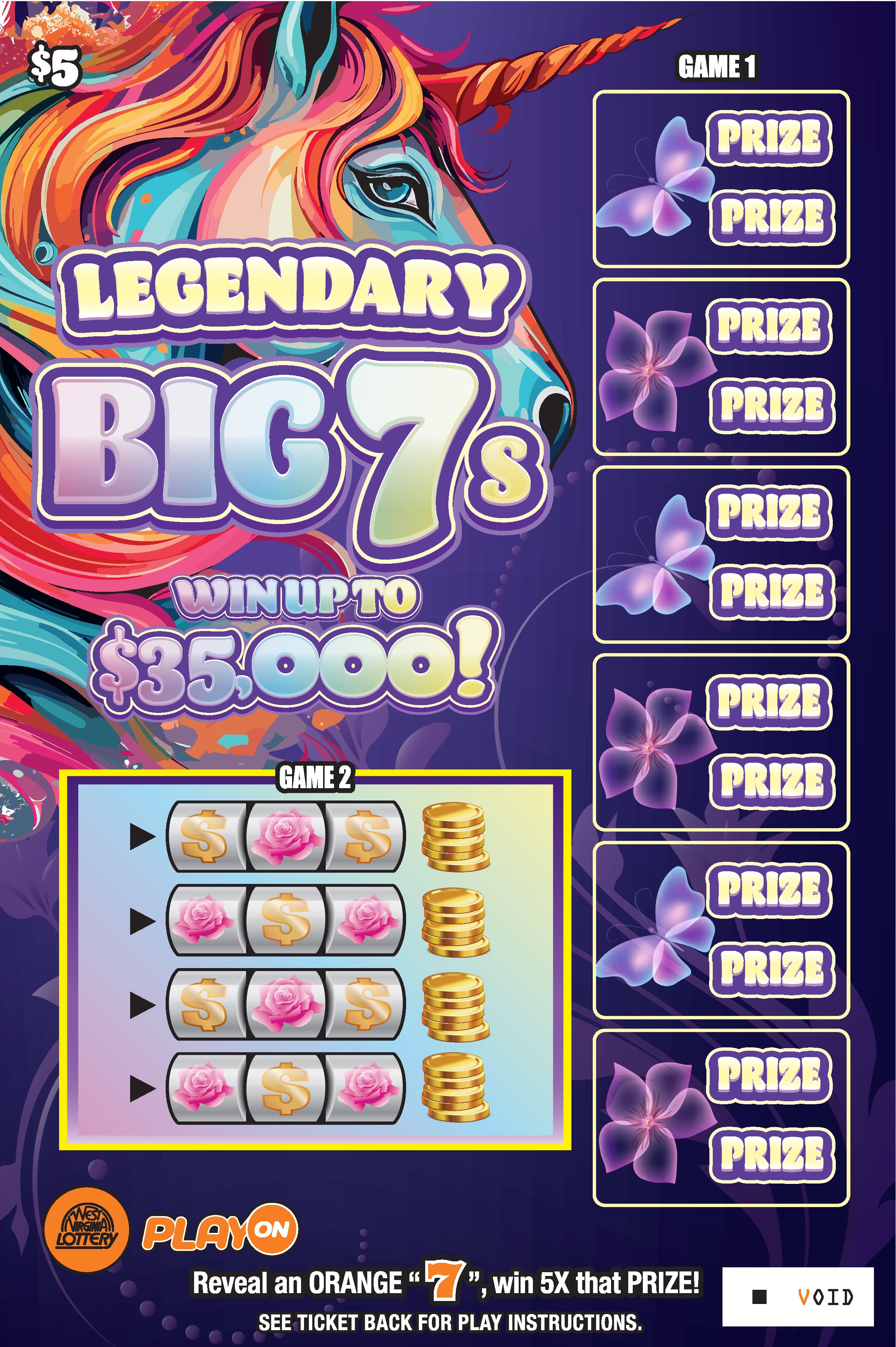 BIG 7s - JUNGLE-LEGENDARY-RUST-INFINITE West Virginia Lottery scratch-off ticket art