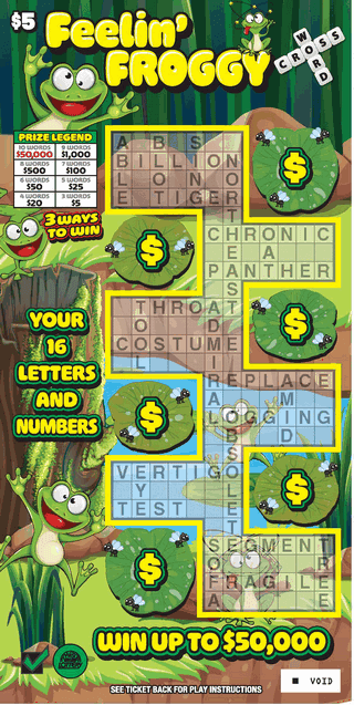 SMORE - FROGGY CROSSWORD West Virginia Lottery scratch-off ticket
