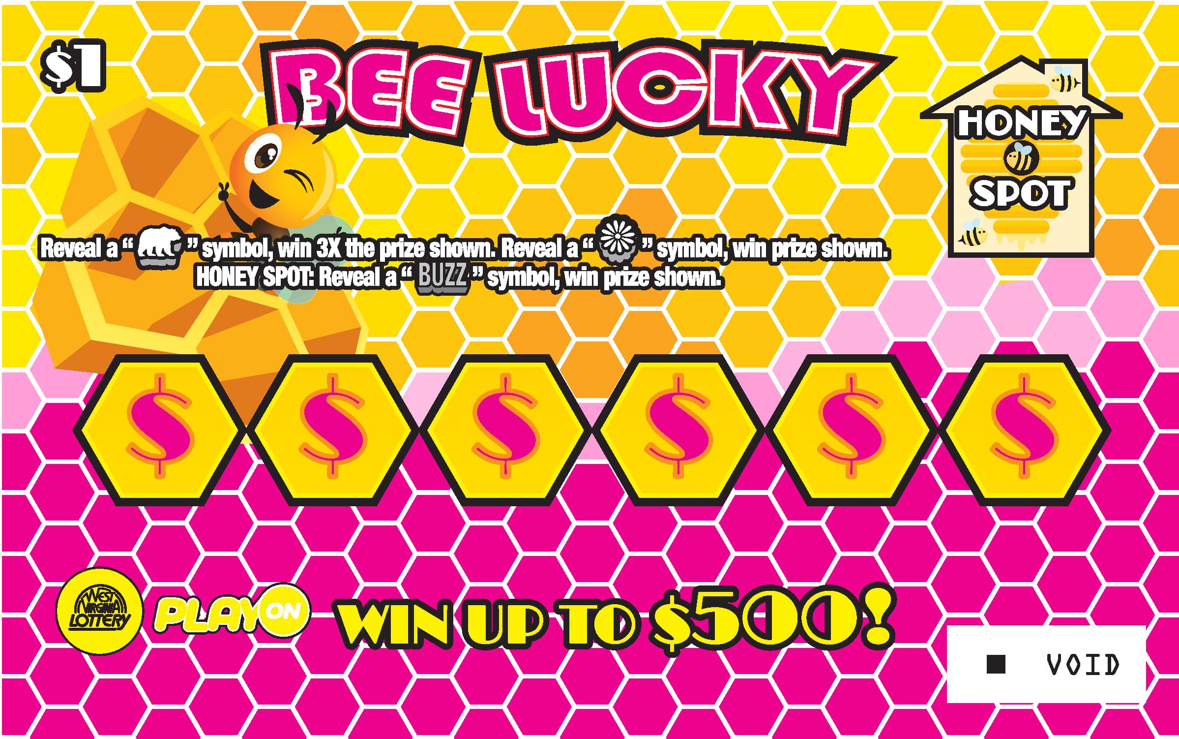 CASH-BEE-HOT-BEN West Virginia Lottery scratch-off ticket art