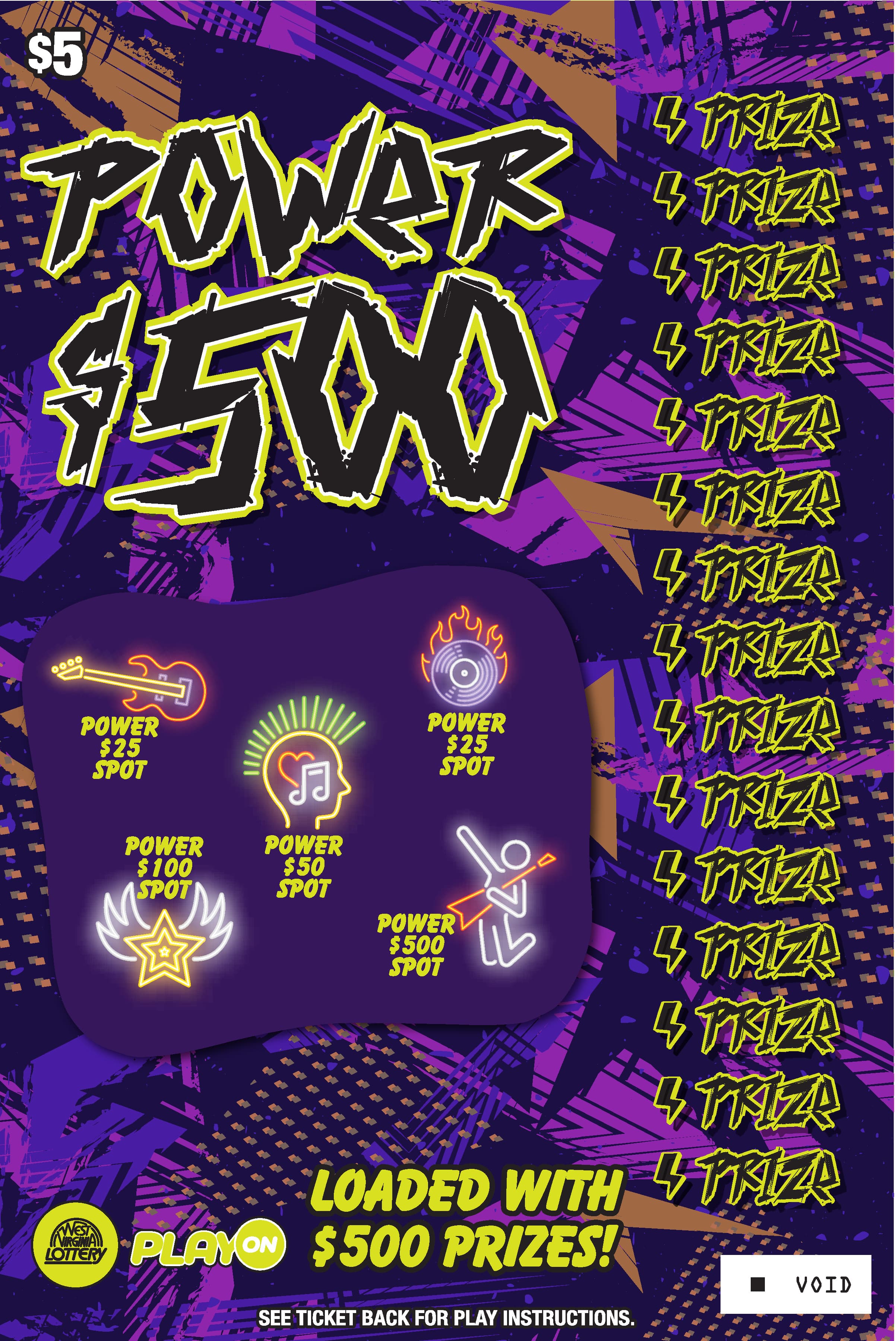 WILD SIDE - POWER $500 West Virginia Lottery scratch-off ticket