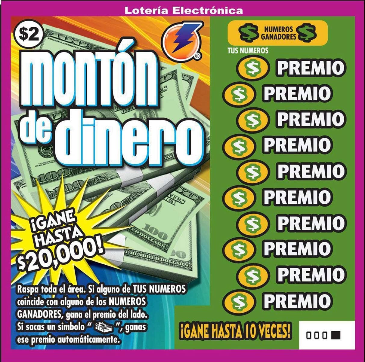 MONTON DE DINERO Puerto Rico Lottery scratch-off ticket