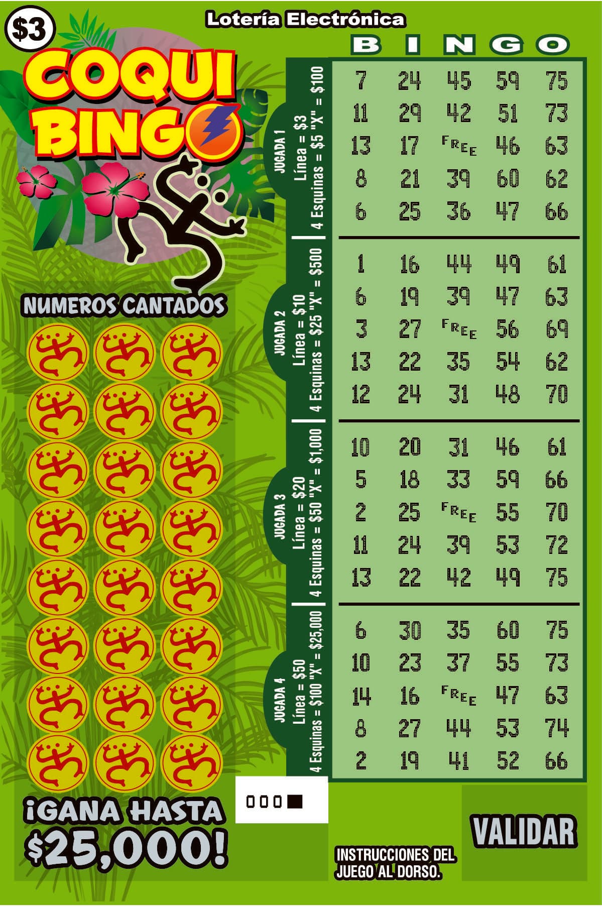 COQUI BINGO Puerto Rico Lottery scratch-off ticket art