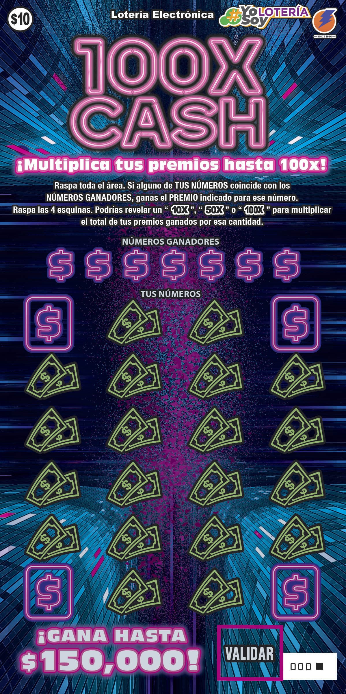 100X CASH Puerto Rico Lottery scratch-off ticket