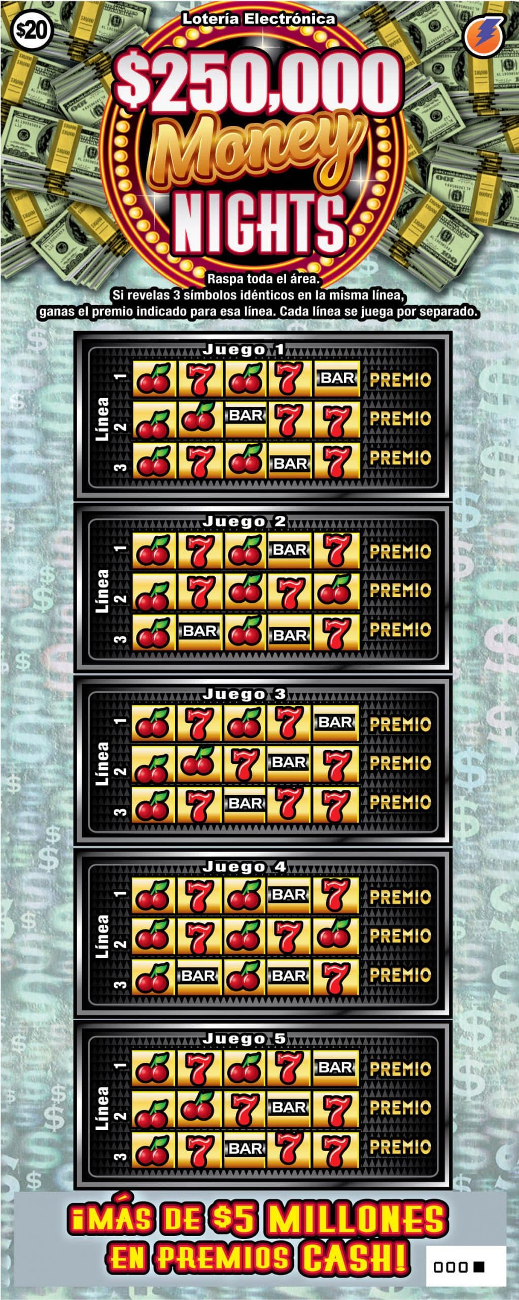 250,000 Money Nights Puerto Rico Lottery scratch-off ticket