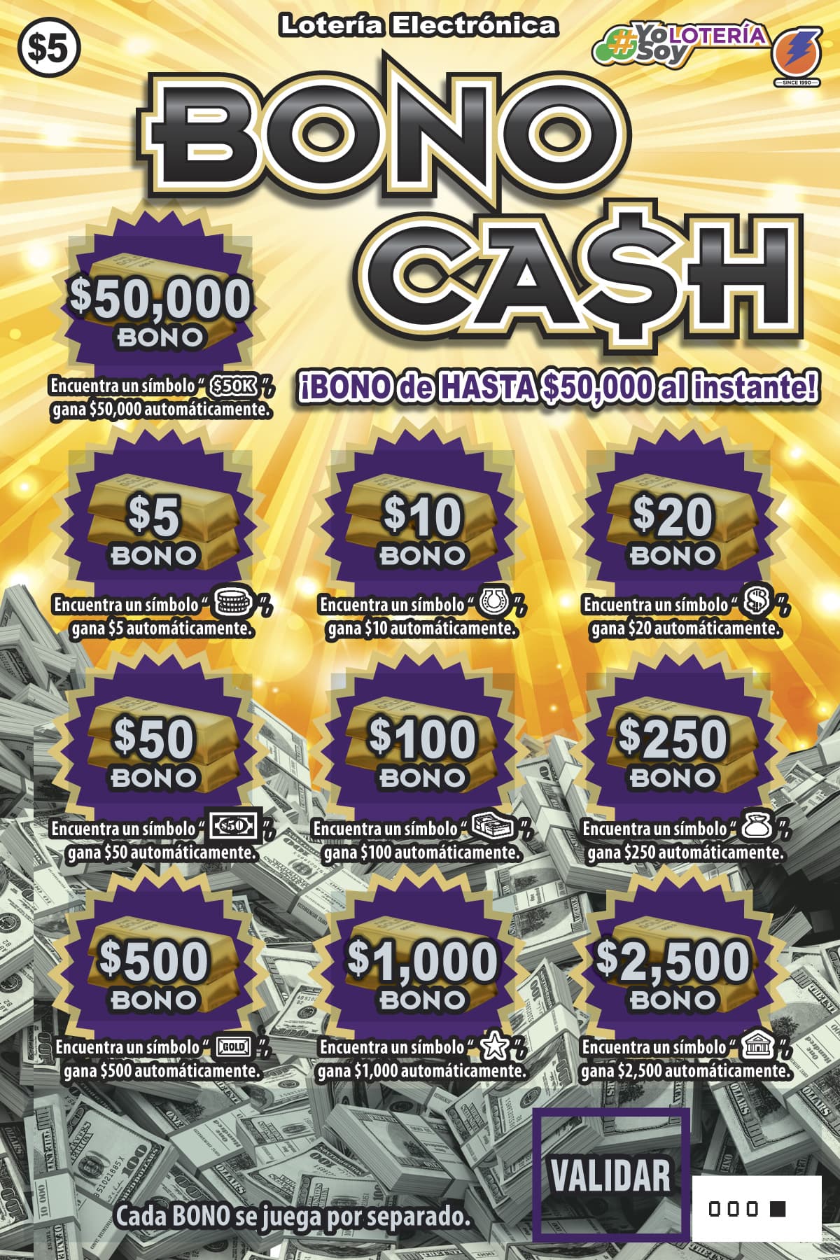 BONO CASH Puerto Rico Lottery scratch-off ticket