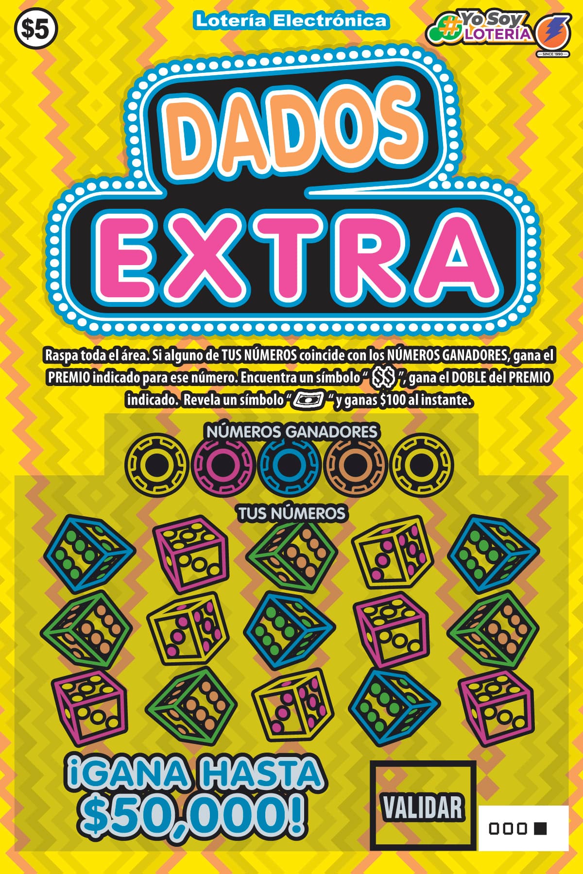 DADOS EXTRA Puerto Rico Lottery scratch-off ticket