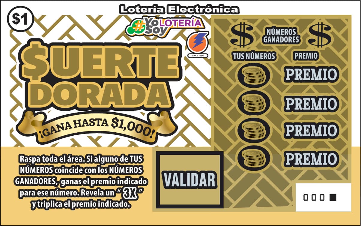 SUERTE DORADA Puerto Rico Lottery scratch-off ticket art
