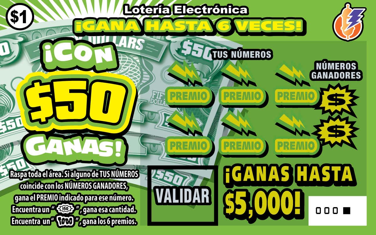 CON $50 GANAS Puerto Rico Lottery scratch-off ticket art