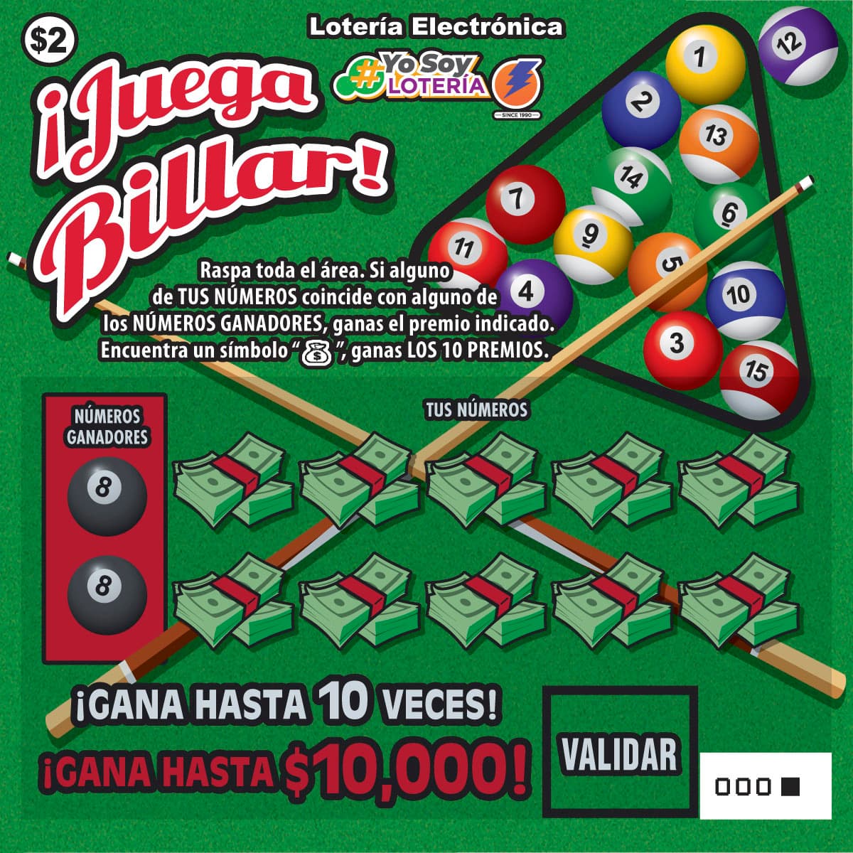 JUEGA BILLAR Puerto Rico Lottery scratch-off ticket