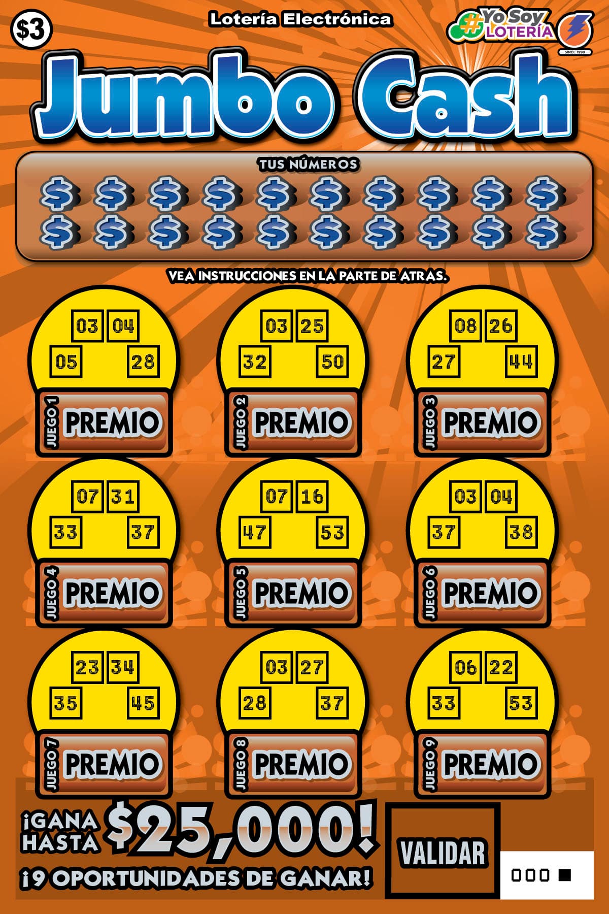 JUMBO CASH Puerto Rico Lottery scratch-off ticket art