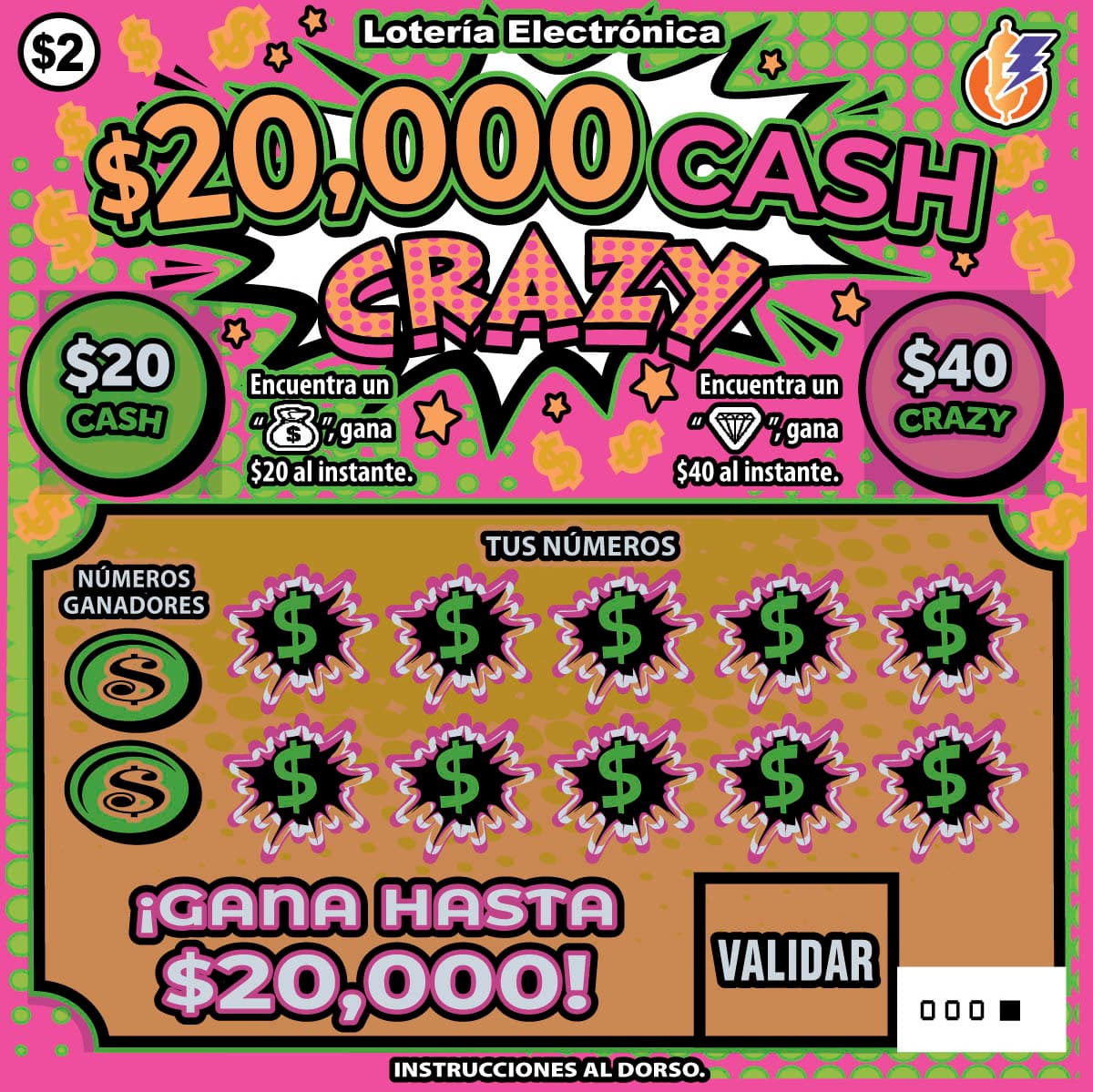 CASH CRAZY Puerto Rico Lottery scratch-off ticket art