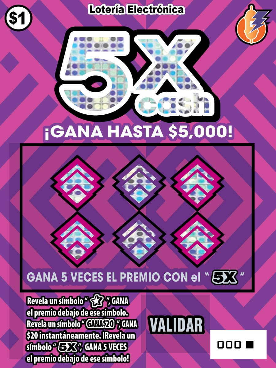 5X CASH Puerto Rico Lottery scratch-off ticket