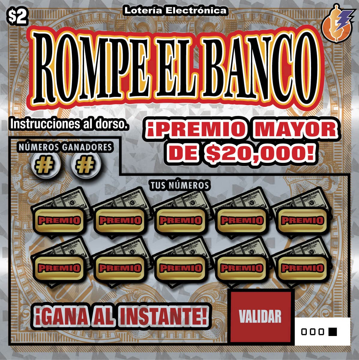 ROMPE EL BANCO Puerto Rico Lottery scratch-off ticket art