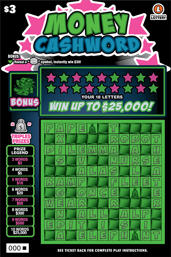 Money Cashword South Dakota Lottery scratch-off ticket art