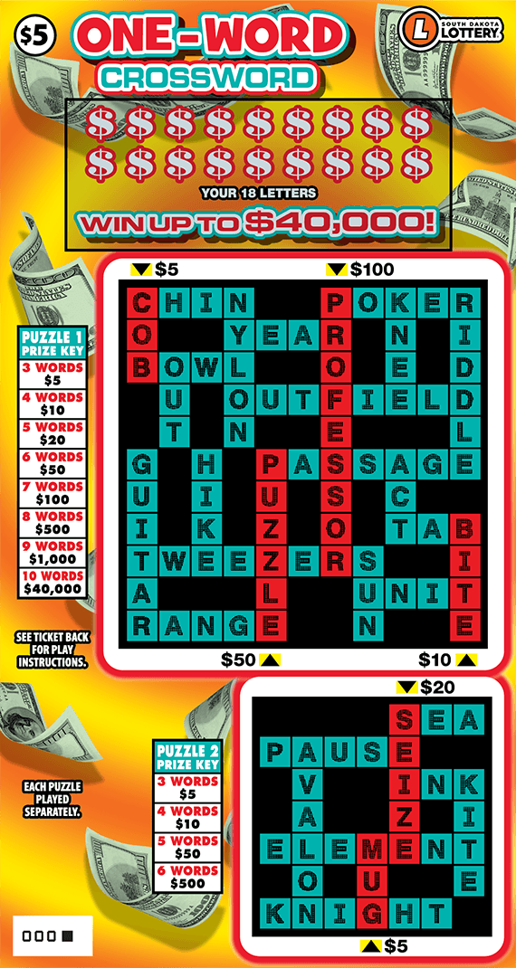 One-Word Crossword South Dakota Lottery scratch-off ticket art