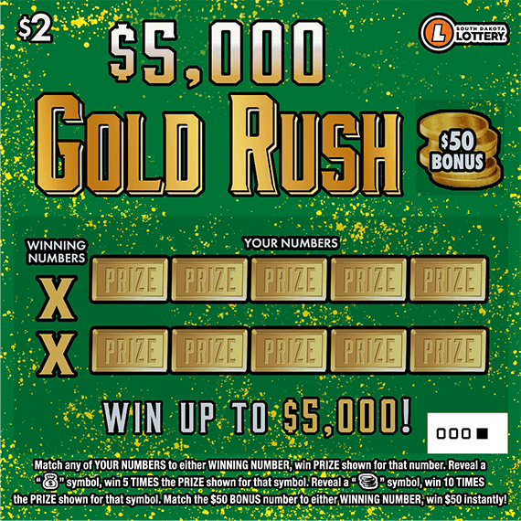 $5,000 Gold Rush South Dakota Lottery scratch-off ticket art