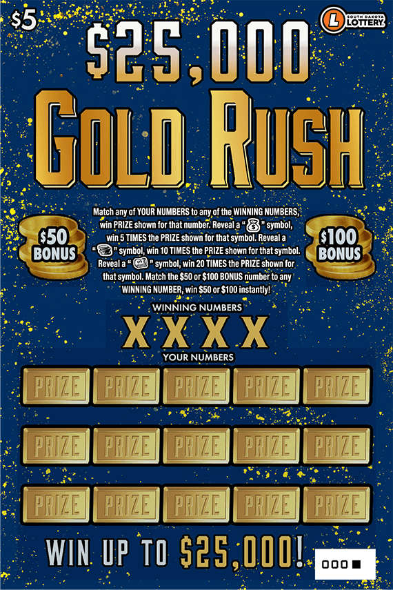 $25,000 Gold Rush South Dakota Lottery scratch-off ticket art