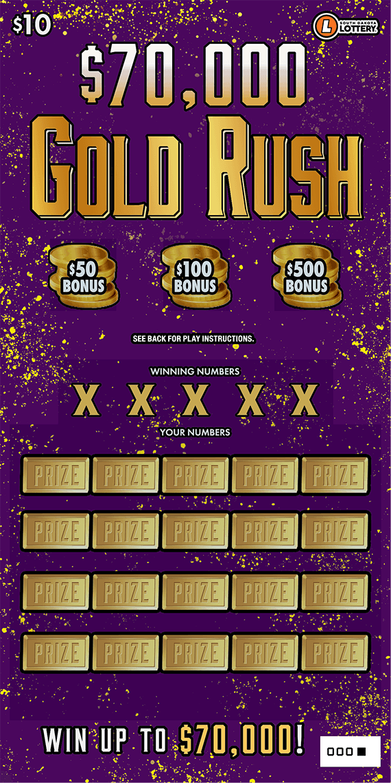 $70,000 Gold Rush South Dakota Lottery scratch-off ticket